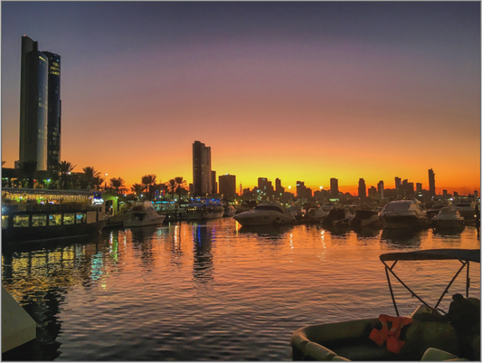 Experience the Urban Oasis: "Kuwait Bay" at Twilight - photo print