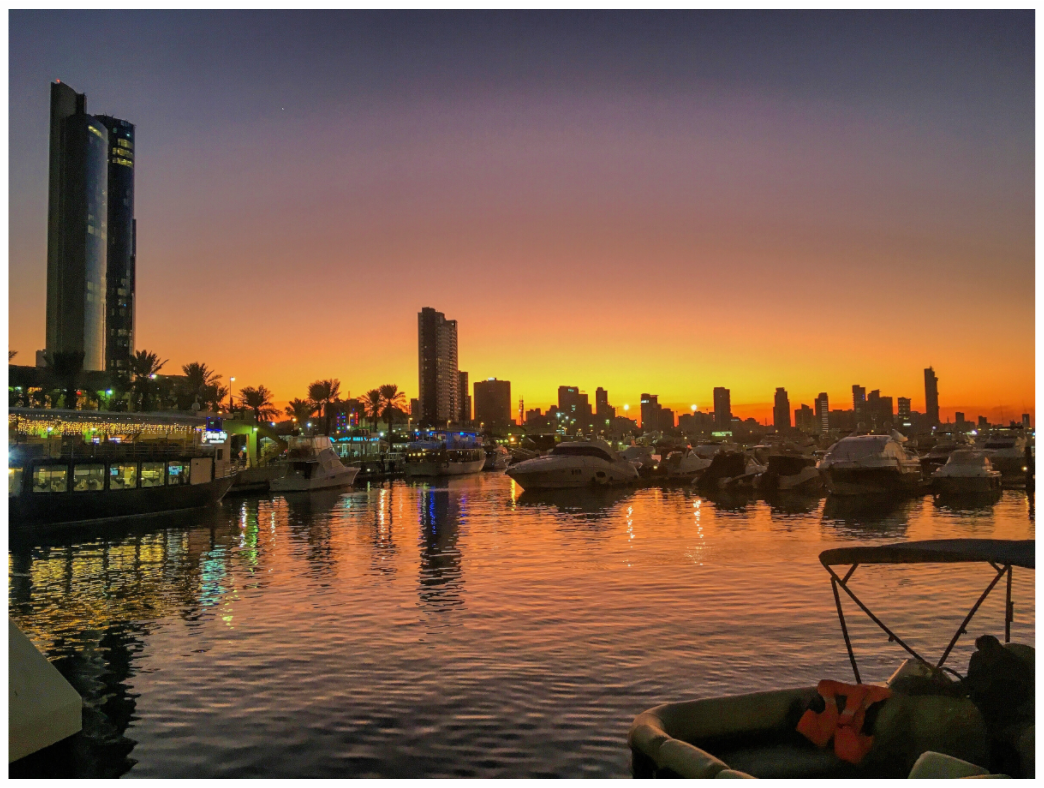 Main image Experience the Urban Oasis: "Kuwait Bay" at Twilight - photo print