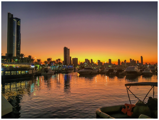 Main image Experience the Urban Oasis: "Kuwait Bay" at Twilight - photo print